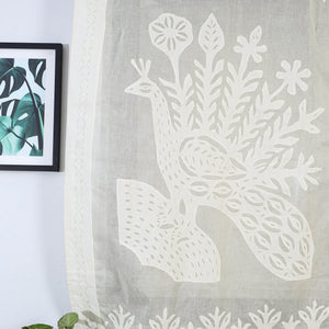 Beige - Peacock Cutwork Cotton Barmer Applique Window Curtain