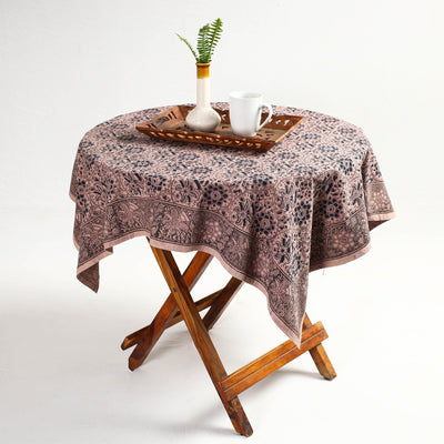 Beige - Original Pedana Kalamkari Block Printed Cotton Table Cover (46 x 43 in)