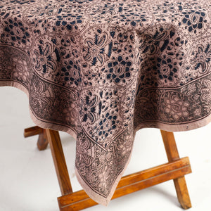 Beige - Original Pedana Kalamkari Block Printed Cotton Table Cover (46 x 43 in)