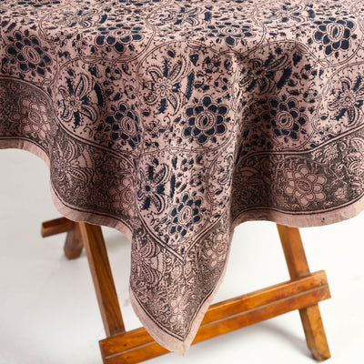 Beige - Original Pedana Kalamkari Block Printed Cotton Table Cover (46 x 43 in)