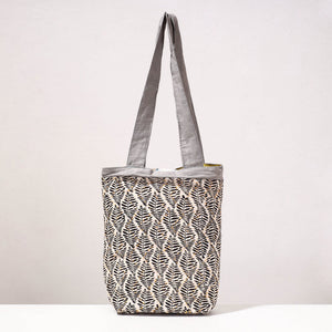 Black - Kantha Work Block Print Cotton Shoulder Bag