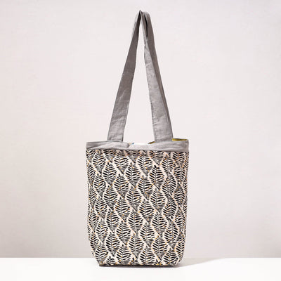 Black - Kantha Work Block Print Cotton Shoulder Bag