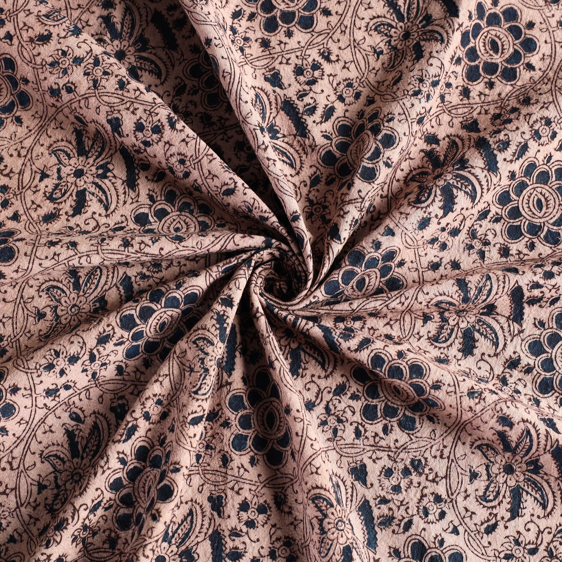 Beige - Original Pedana Kalamkari Block Printed Cotton Table Cover (46 x 43 in)