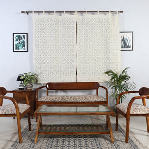 beige - Flower Cutwork Cotton Barmer Applique Window Curtain