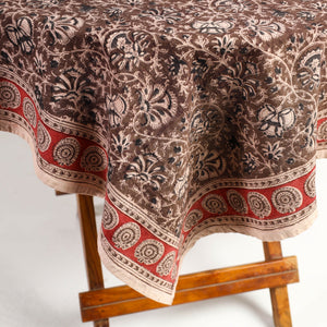 Brown - Original Pedana Kalamkari Block Printed Cotton Table Cover (46 x 43 in)