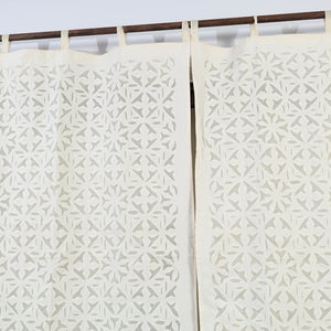 beige - Flower Cutwork Cotton Barmer Applique Window Curtain