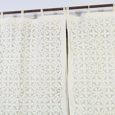 beige - Flower Cutwork Cotton Barmer Applique Window Curtain