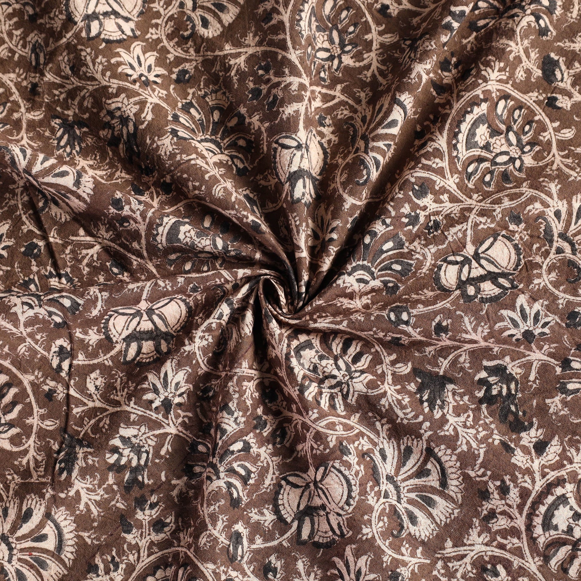 Brown - Original Pedana Kalamkari Block Printed Cotton Table Cover (46 x 43 in)