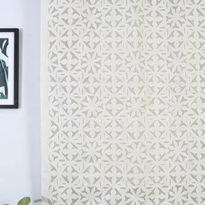 beige - Flower Cutwork Cotton Barmer Applique Window Curtain