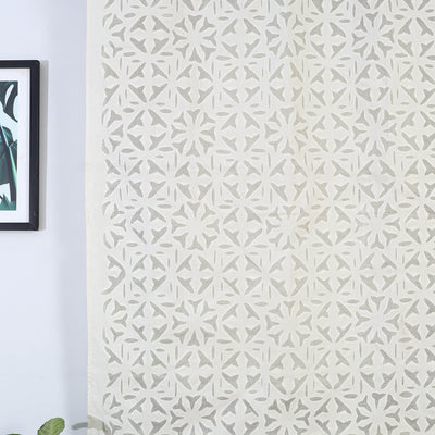 beige - Flower Cutwork Cotton Barmer Applique Window Curtain