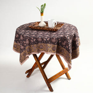 Brown - Original Pedana Kalamkari Block Printed Cotton Table Cover (46 x 43 in)