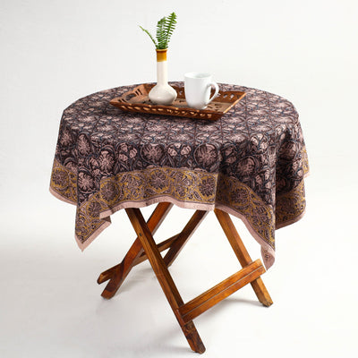 Brown - Original Pedana Kalamkari Block Printed Cotton Table Cover (46 x 43 in)