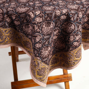 Brown - Original Pedana Kalamkari Block Printed Cotton Table Cover (46 x 43 in)