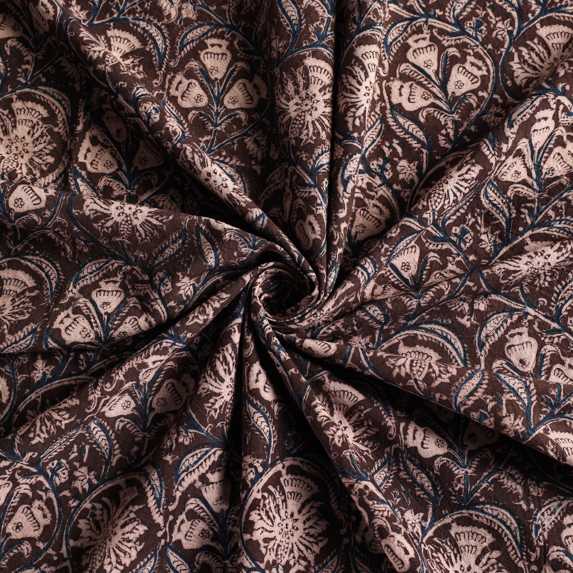 Brown - Original Pedana Kalamkari Block Printed Cotton Table Cover (46 x 43 in)