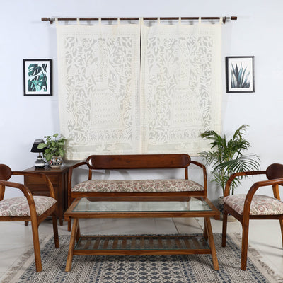 beige - Queen Cutwork Cotton Barmer Applique Window Curtain