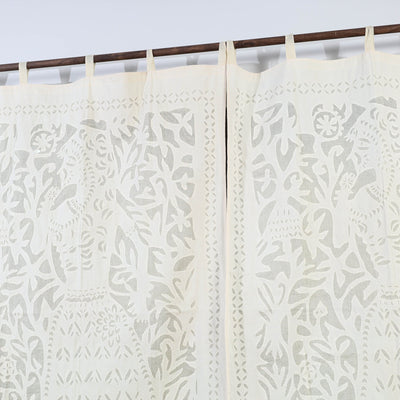 beige - Queen Cutwork Cotton Barmer Applique Window Curtain