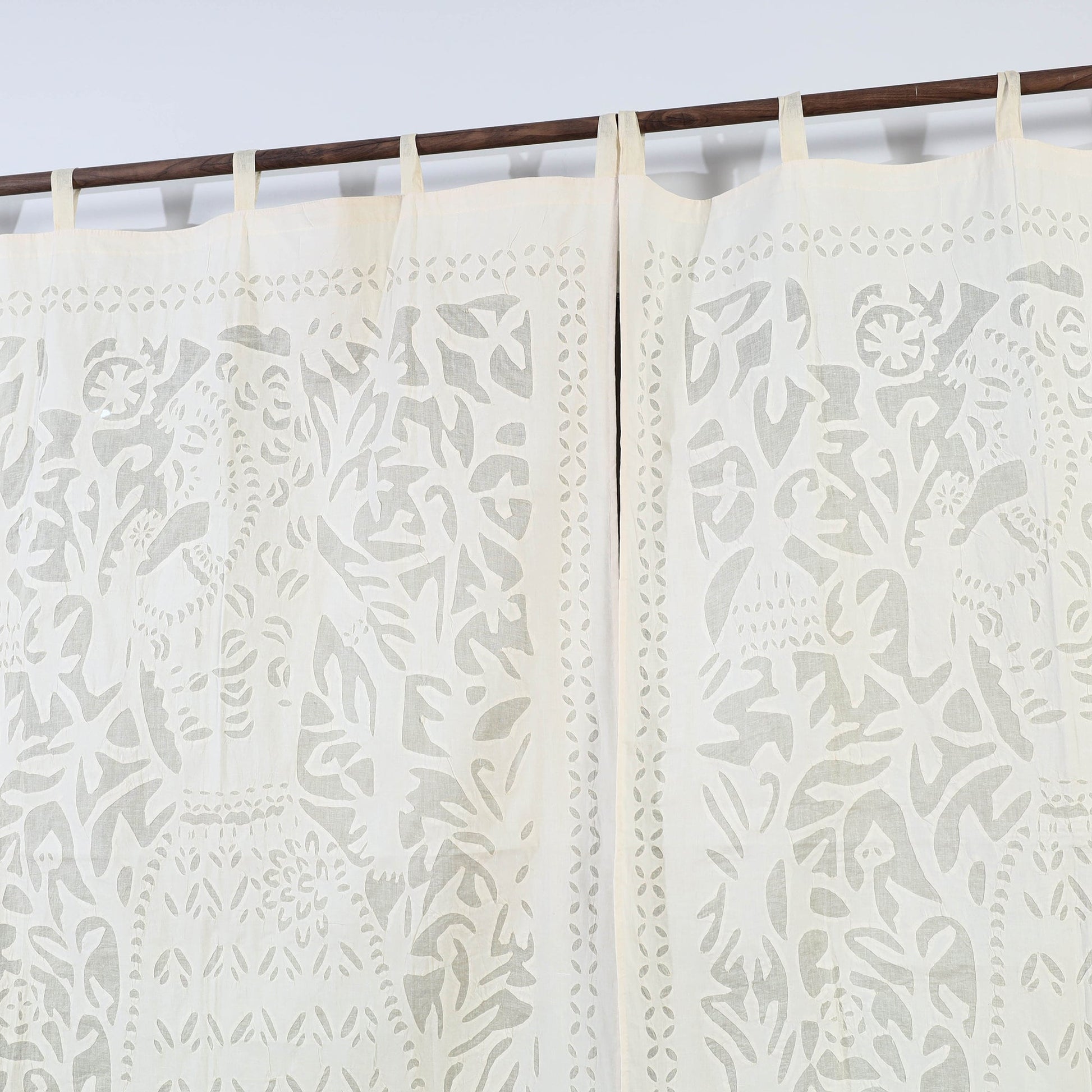 beige - Queen Cutwork Cotton Barmer Applique Window Curtain