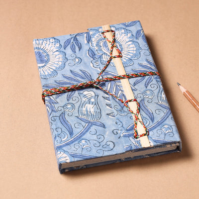 Blue - Fabric Cover Handmade Paper Notebook with Thread Lock