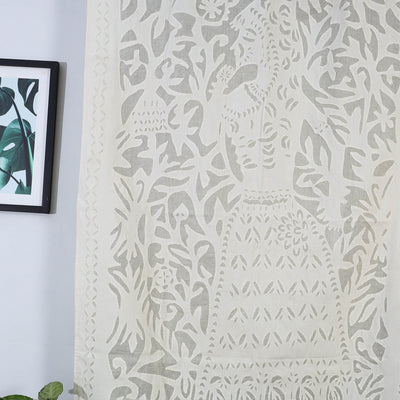 beige - Queen Cutwork Cotton Barmer Applique Window Curtain