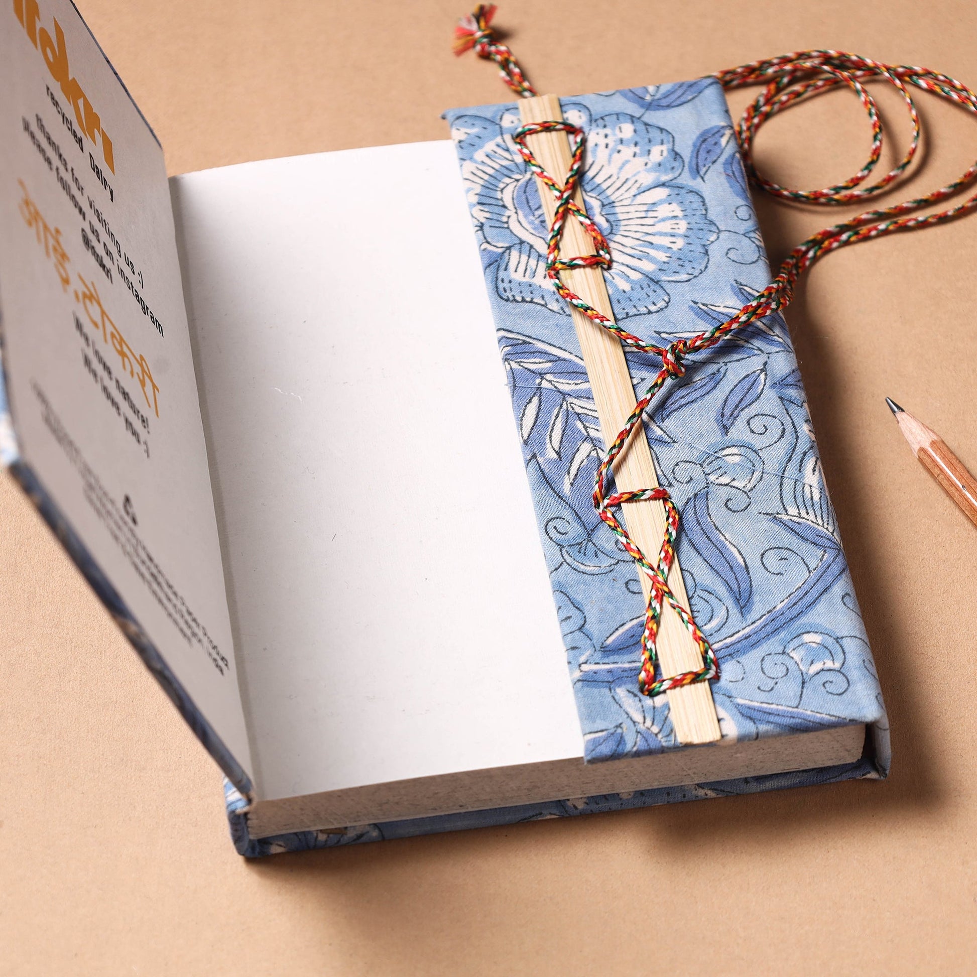 Blue - Fabric Cover Handmade Paper Notebook with Thread Lock