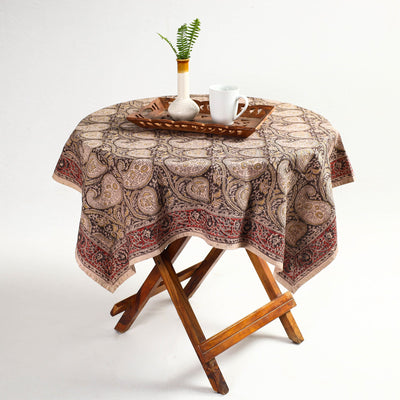Beige - Original Pedana Kalamkari Block Printed Cotton Table Cover (46 x 43 in)