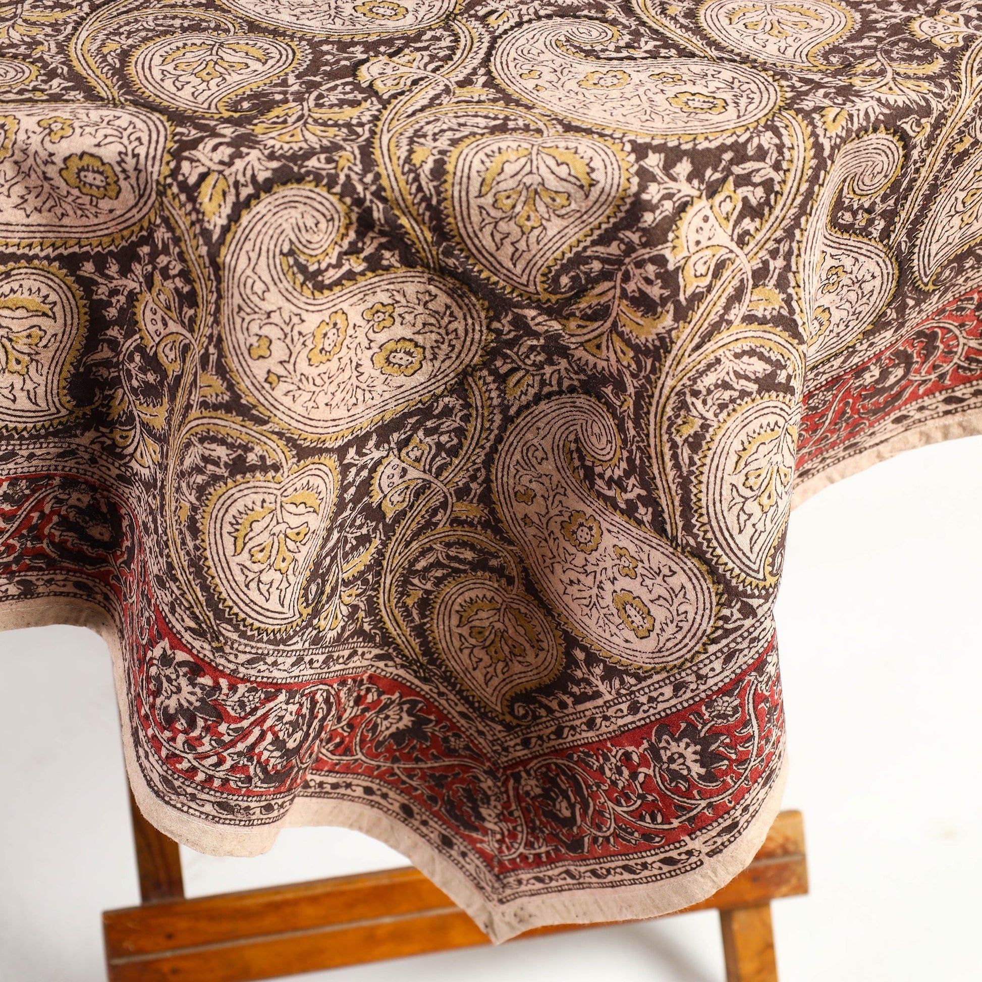 Beige - Original Pedana Kalamkari Block Printed Cotton Table Cover (46 x 43 in)