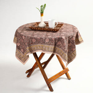 Brown - Original Pedana Kalamkari Block Printed Cotton Table Cover (46 x 43 in)