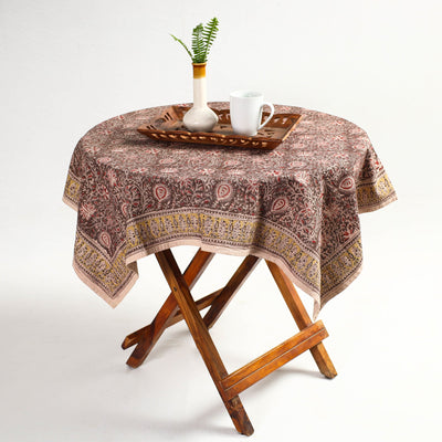 Brown - Original Pedana Kalamkari Block Printed Cotton Table Cover (46 x 43 in)