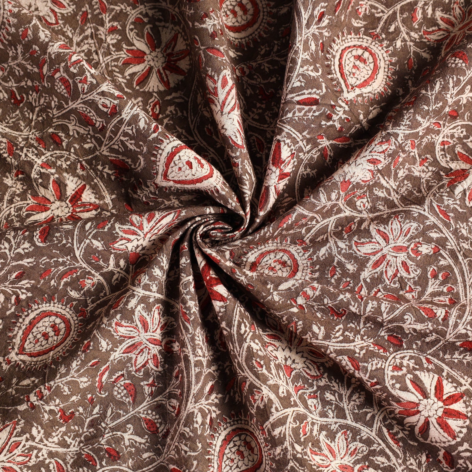 Brown - Original Pedana Kalamkari Block Printed Cotton Table Cover (46 x 43 in)