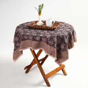 Brown - Original Pedana Kalamkari Block Printed Cotton Table Cover (46 x 43 in)