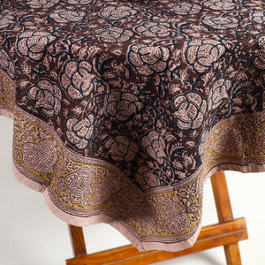 Brown - Original Pedana Kalamkari Block Printed Cotton Table Cover (46 x 43 in)