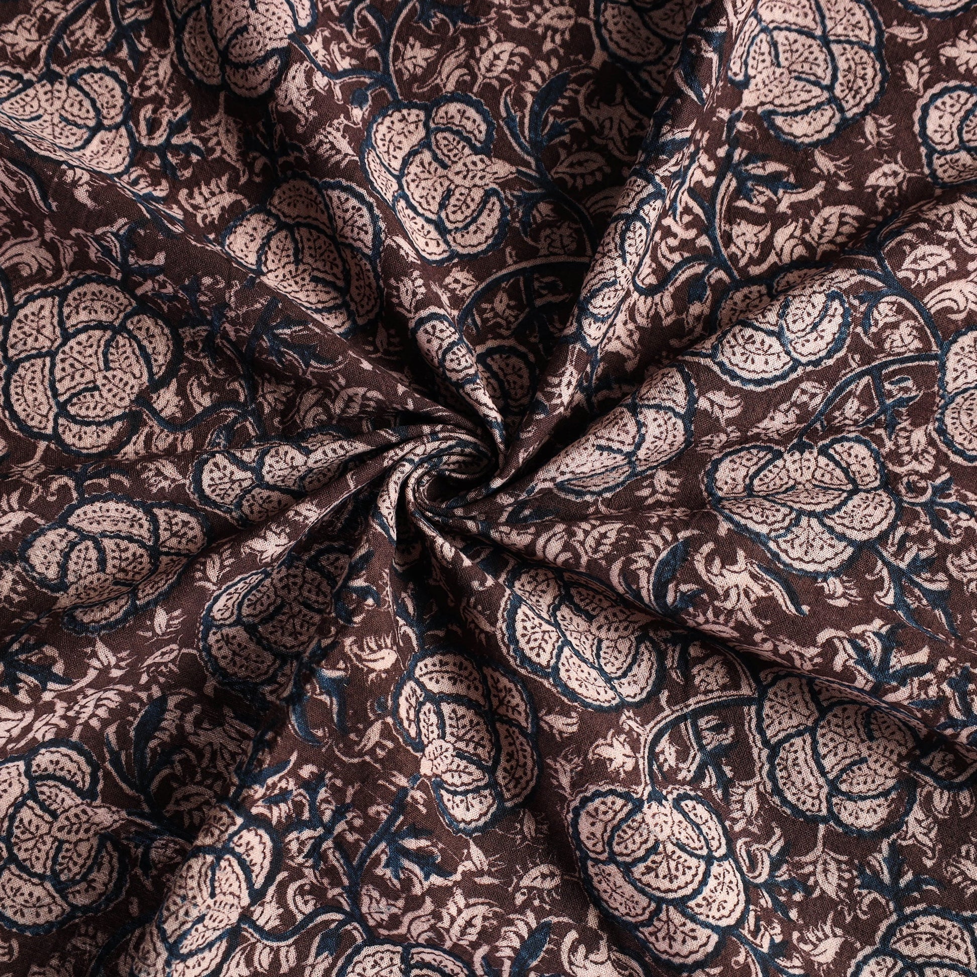 Brown - Original Pedana Kalamkari Block Printed Cotton Table Cover (46 x 43 in)