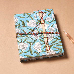 Blue - Fabric Cover Handmade Paper Notebook with Thread Lock