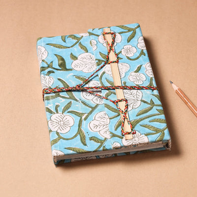 Blue - Fabric Cover Handmade Paper Notebook with Thread Lock
