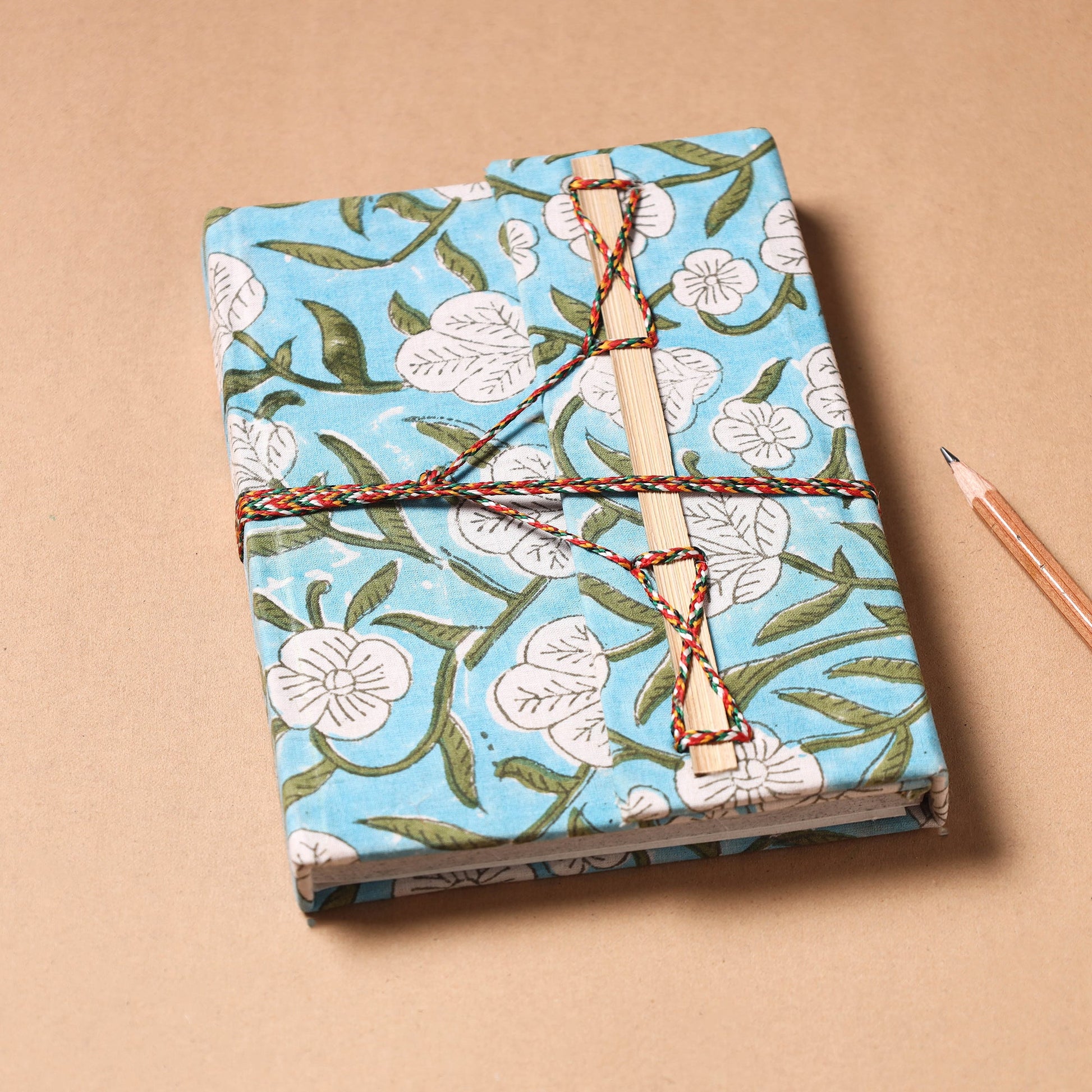 Blue - Fabric Cover Handmade Paper Notebook with Thread Lock