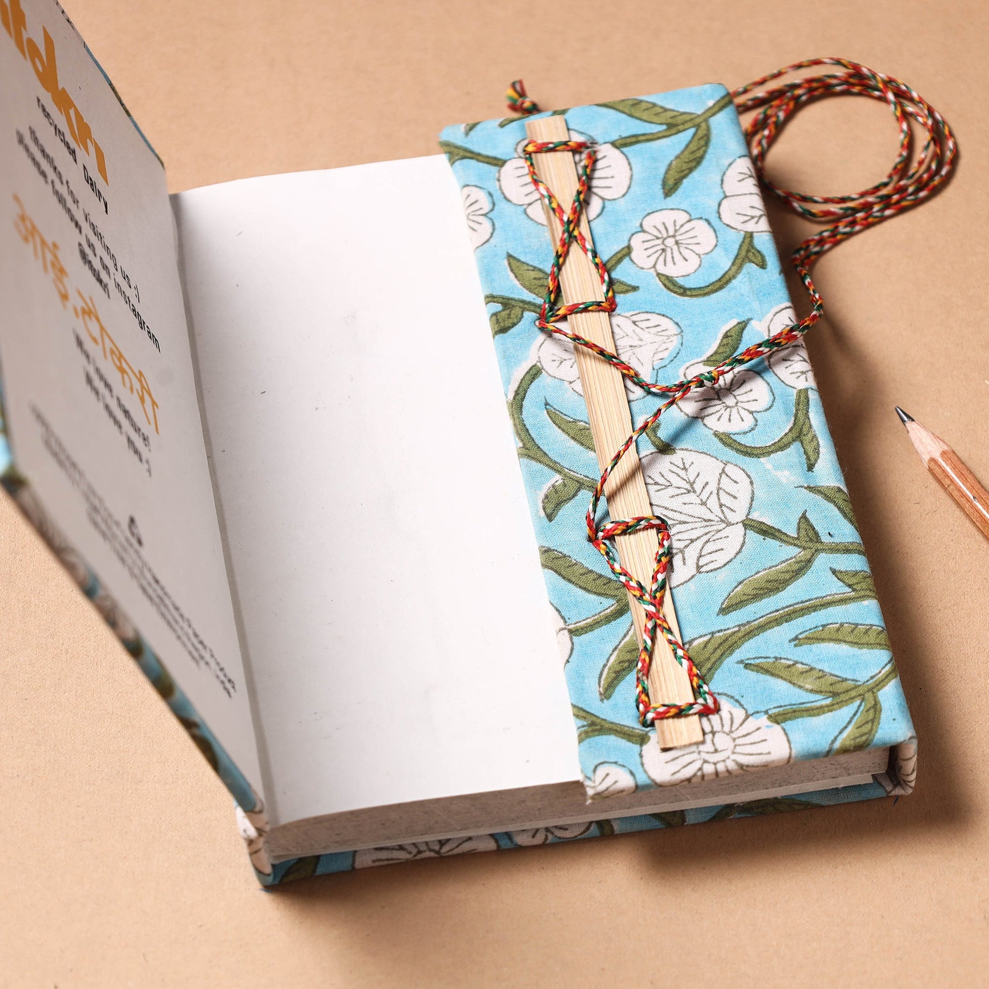 Blue - Fabric Cover Handmade Paper Notebook with Thread Lock