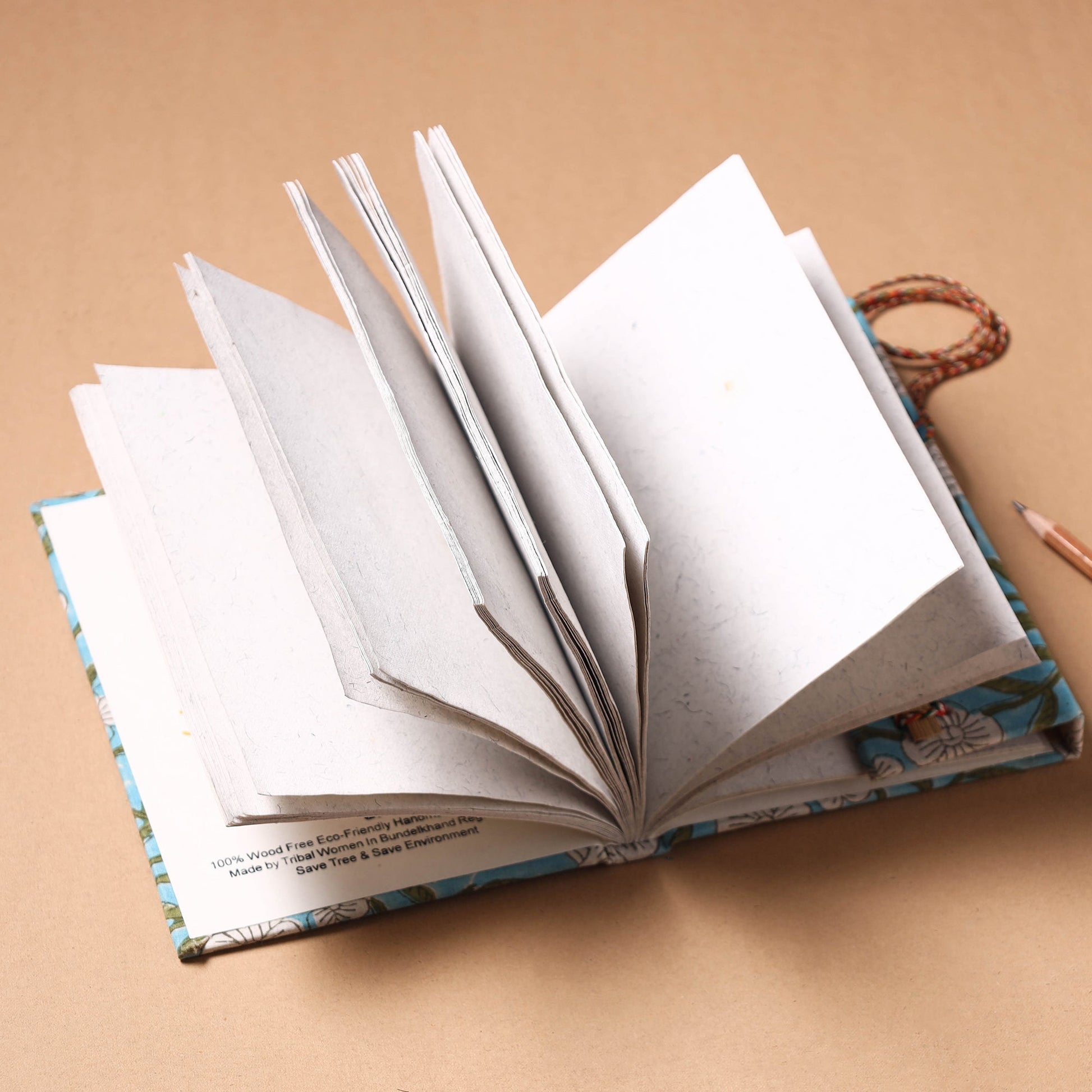 Blue - Fabric Cover Handmade Paper Notebook with Thread Lock