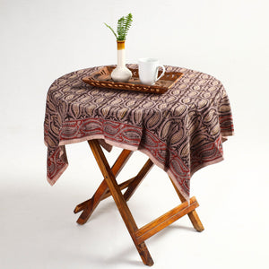 Brown - Original Pedana Kalamkari Block Printed Cotton Table Cover (46 x 43 in)