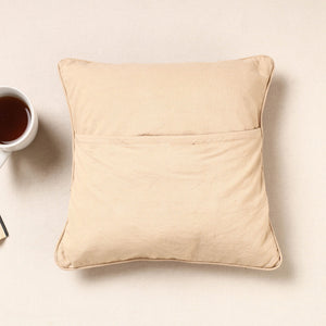 Beige - Kala Raksha Pakko Hand Embroidered Pure Cotton Cushion Cover (12 x 12 in)