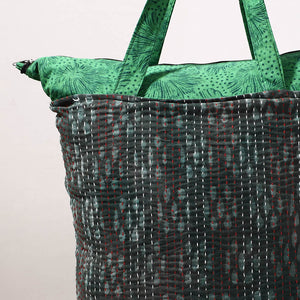 Black - Kantha Work Block Print Cotton Shopping Bag