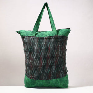 Black - Kantha Work Block Print Cotton Shopping Bag