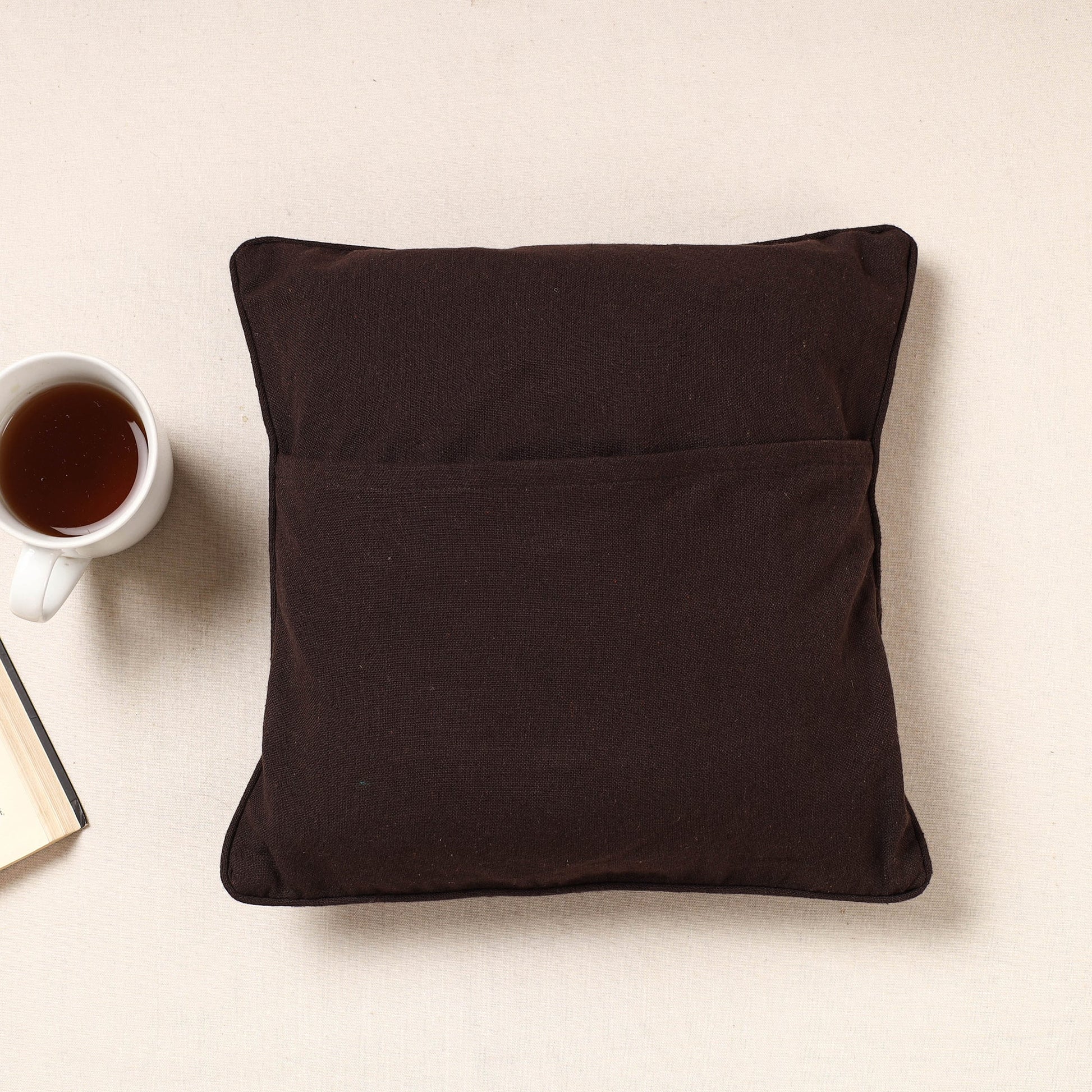 Black - Kala Raksha Rabari Hand Embroidery Cotton Cushion Cover (16 x 16 in)