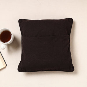 Black - Kala Raksha Rabari Applique Hand Embroidery Cotton Cushion Cover (12 x 12 in)