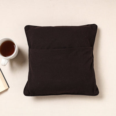 Black - Kala Raksha Rabari Applique Hand Embroidery Cotton Cushion Cover (12 x 12 in)