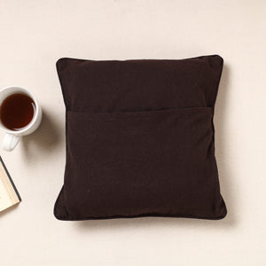 Black - Kala Raksha Pakko Hand Embroidered Pure Cotton Cushion Cover (12 x 12 in)