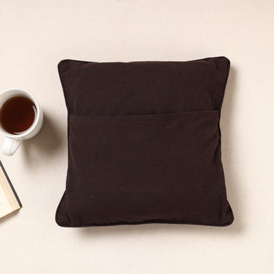 Black - Kala Raksha Pakko Hand Embroidered Pure Cotton Cushion Cover (12 x 12 in)