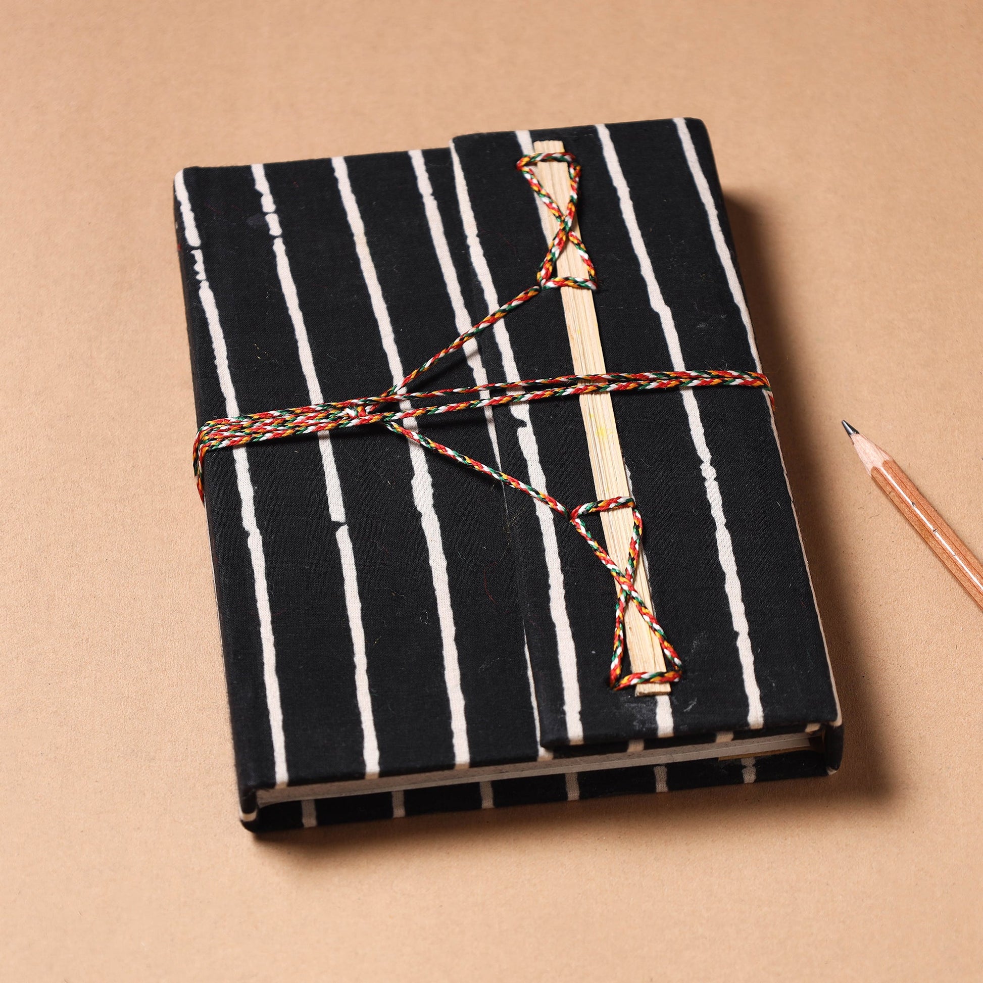 Black - Fabric Cover Handmade Paper Notebook with Thread Lock