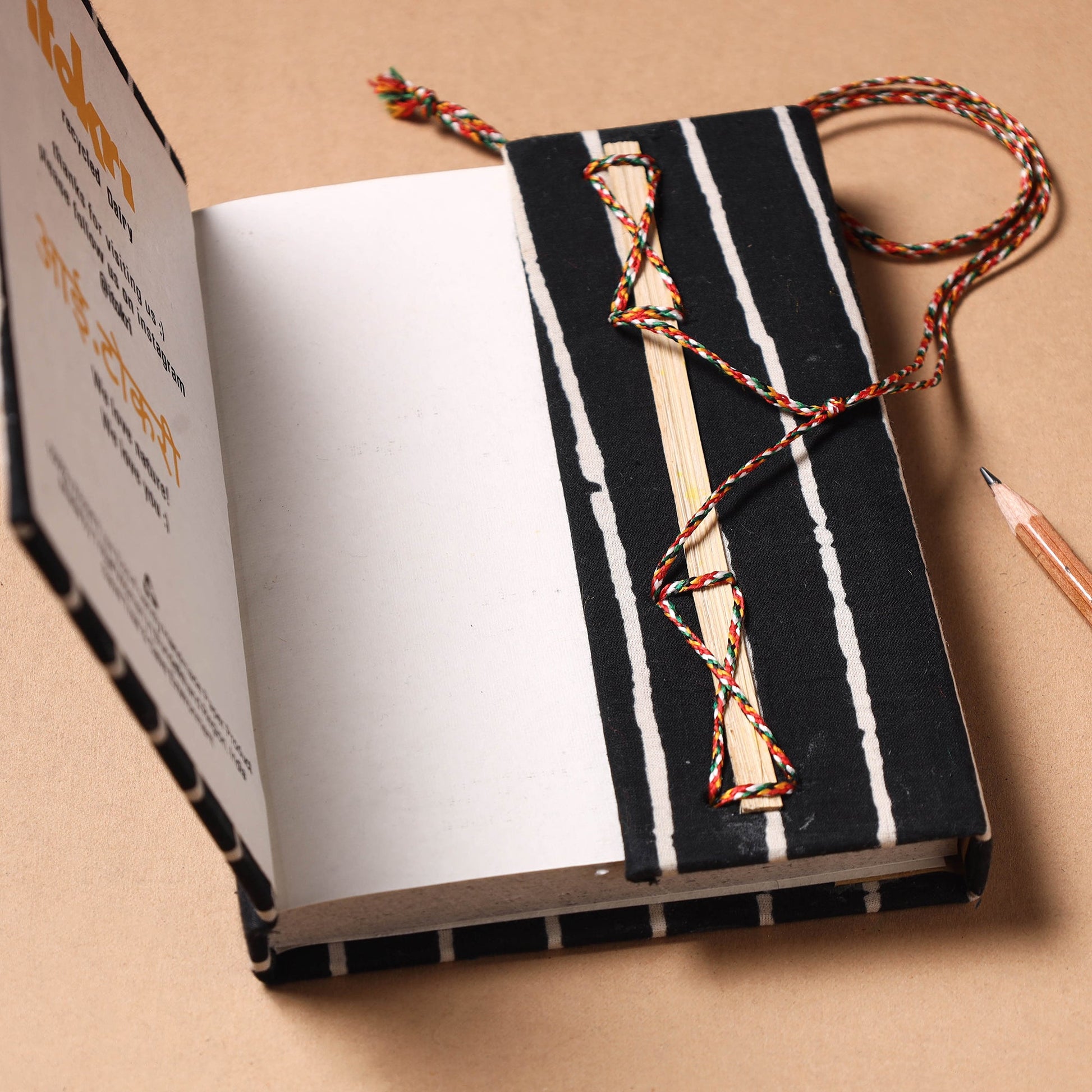 Black - Fabric Cover Handmade Paper Notebook with Thread Lock