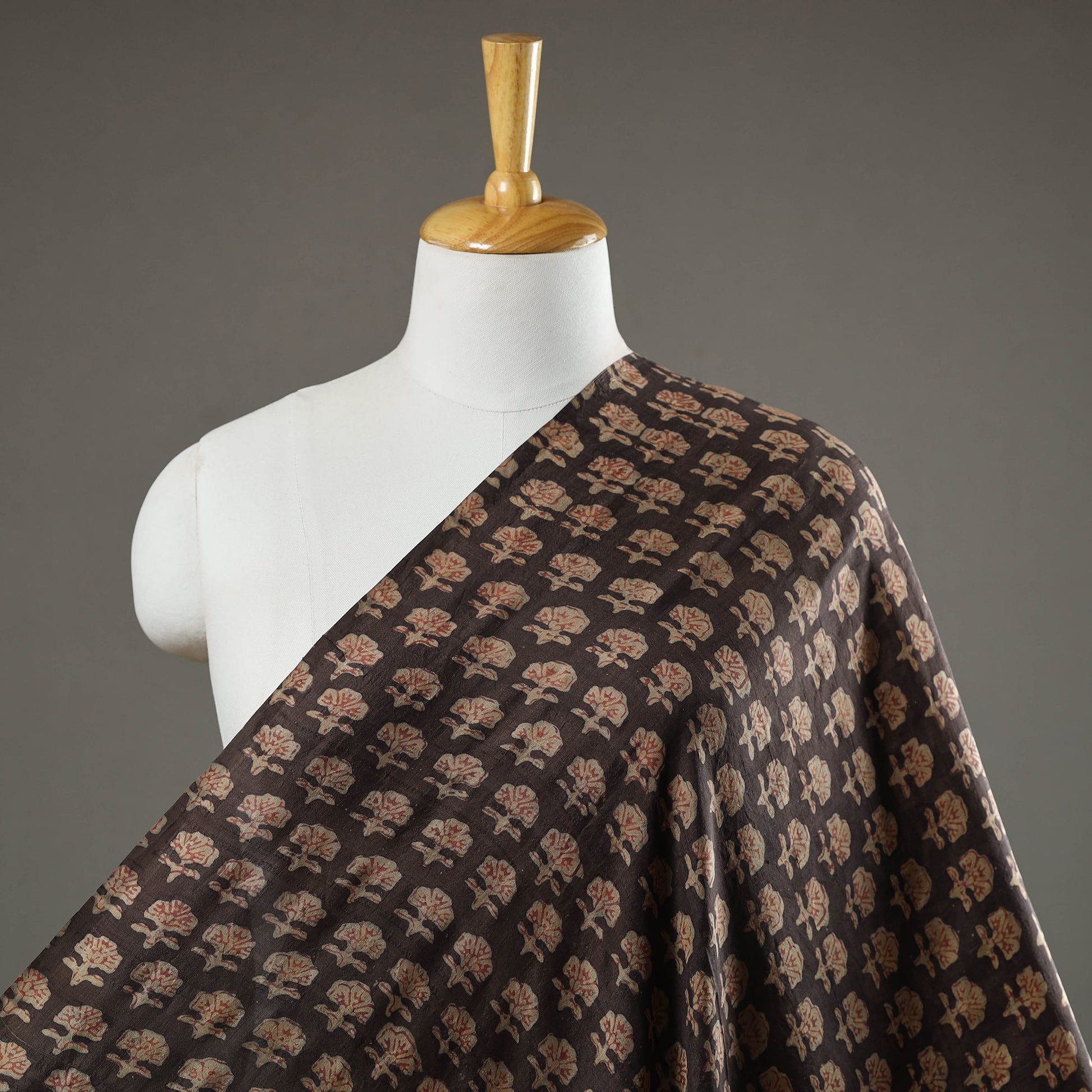 Brown - Akola Hand Block Printed Mulberry Silk Fabric 05