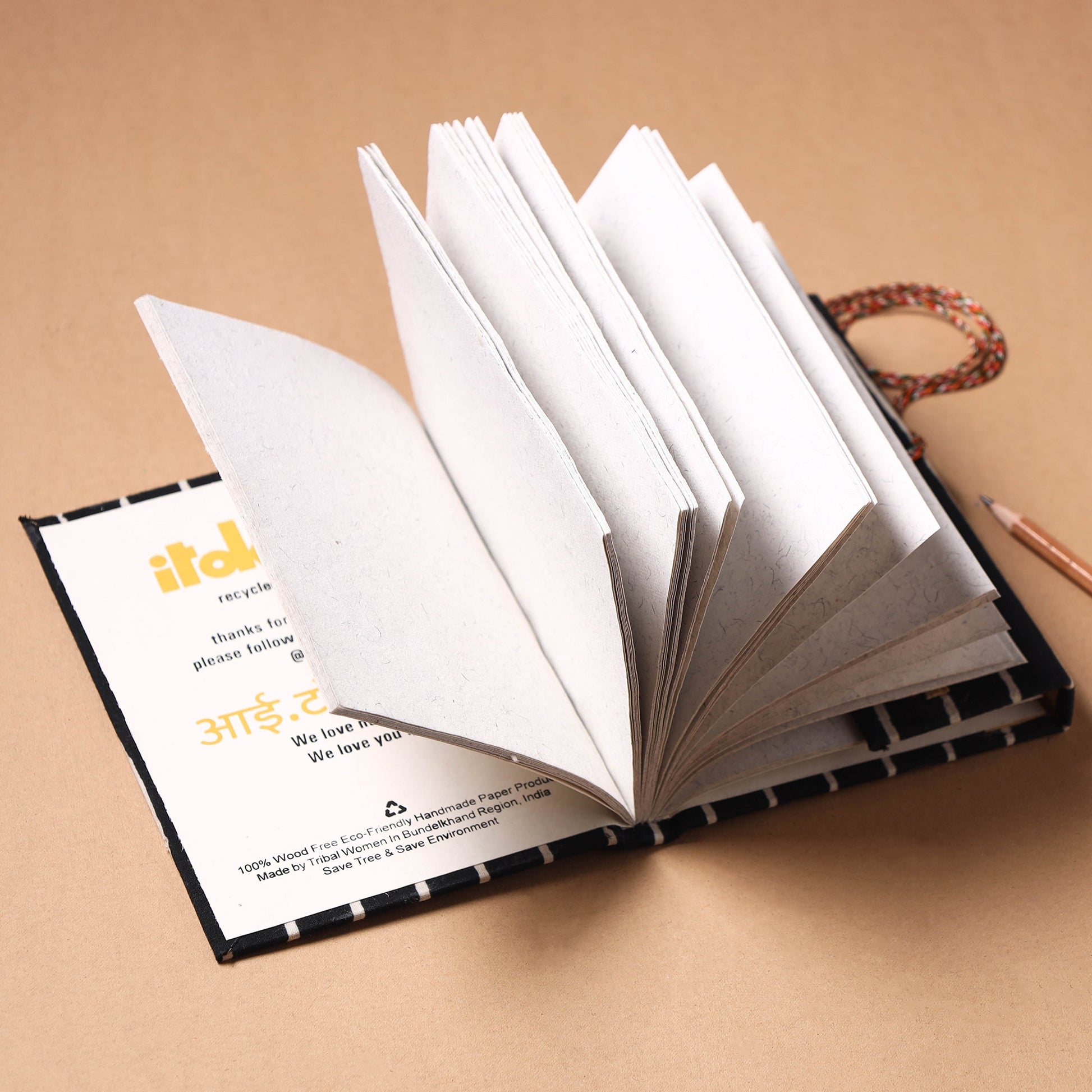 Black - Fabric Cover Handmade Paper Notebook with Thread Lock